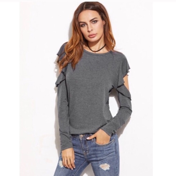 Boutique Tops - Open Ruffle Shoulder Top